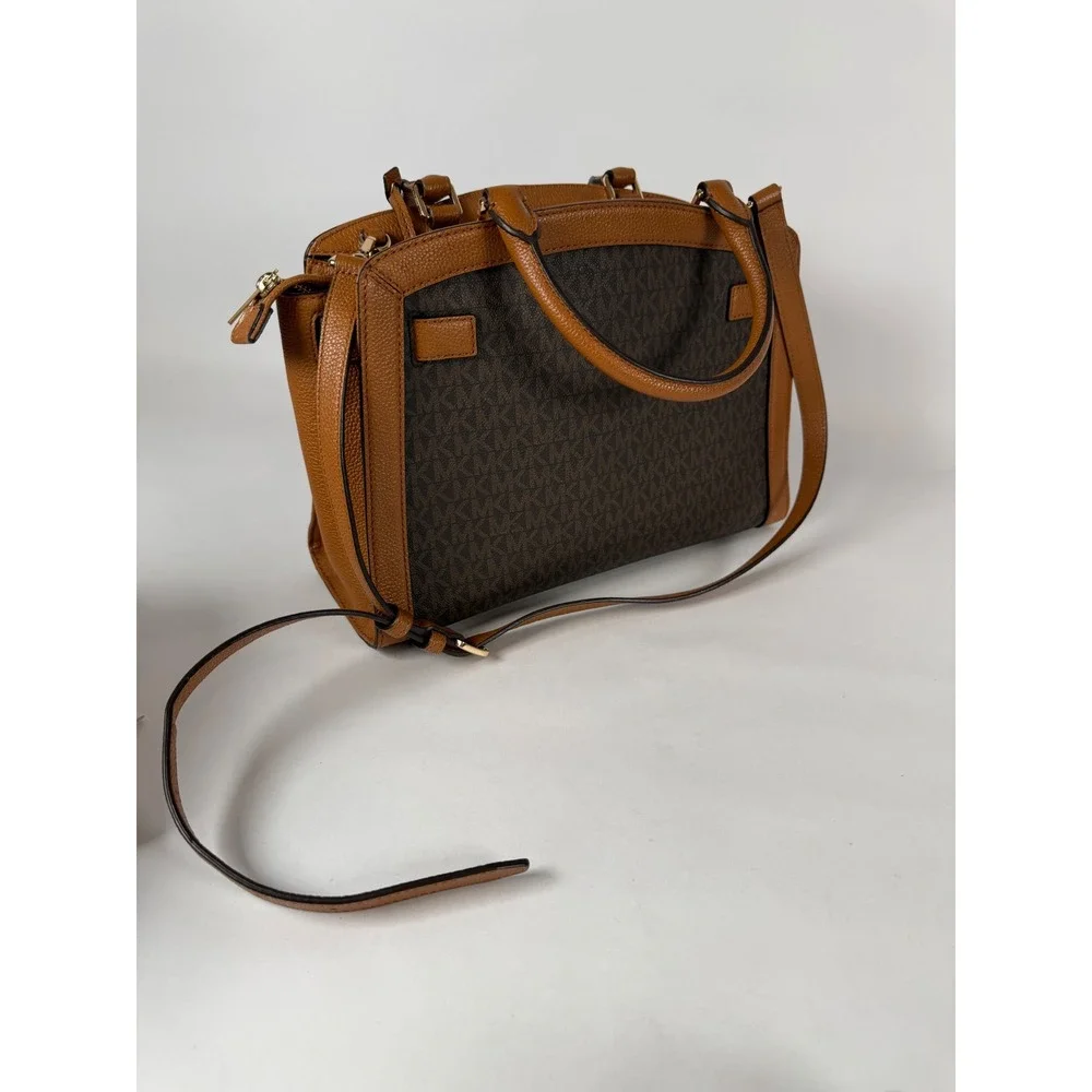 Michael Kors Karson‎ Satchel Brown Signature MK Logo Acorn Leather Handbag